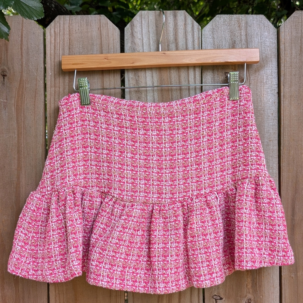 Zara Hot Pink Tweed Mini Skirt Skort Barbie Barbiecore